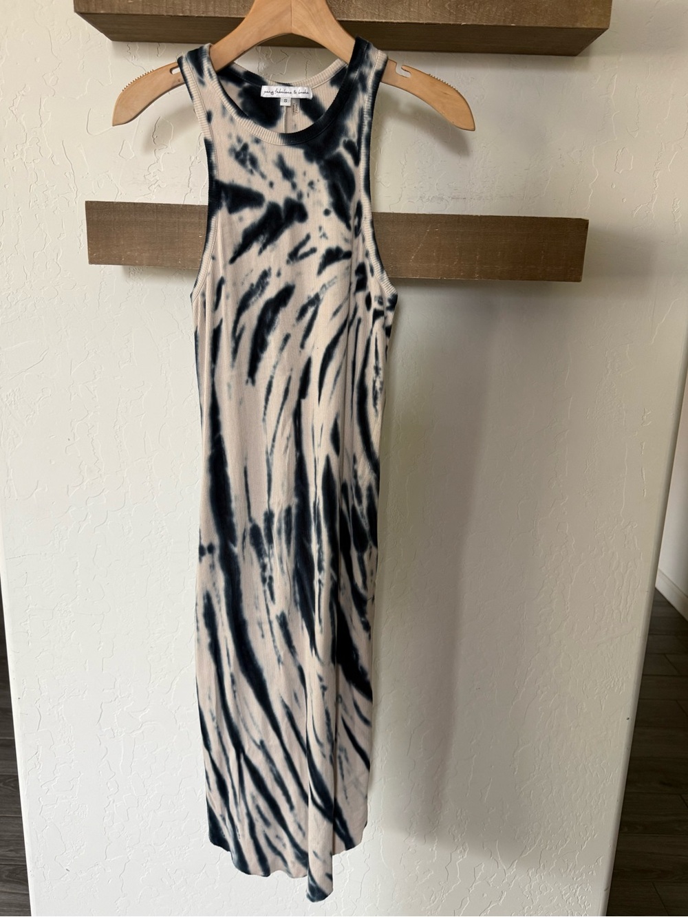 Young Fabulous & Broke|Black & Cream Tie-Dye Ribbed Midi Maxi Dress•Boho Beachy - Picture 2 of 12